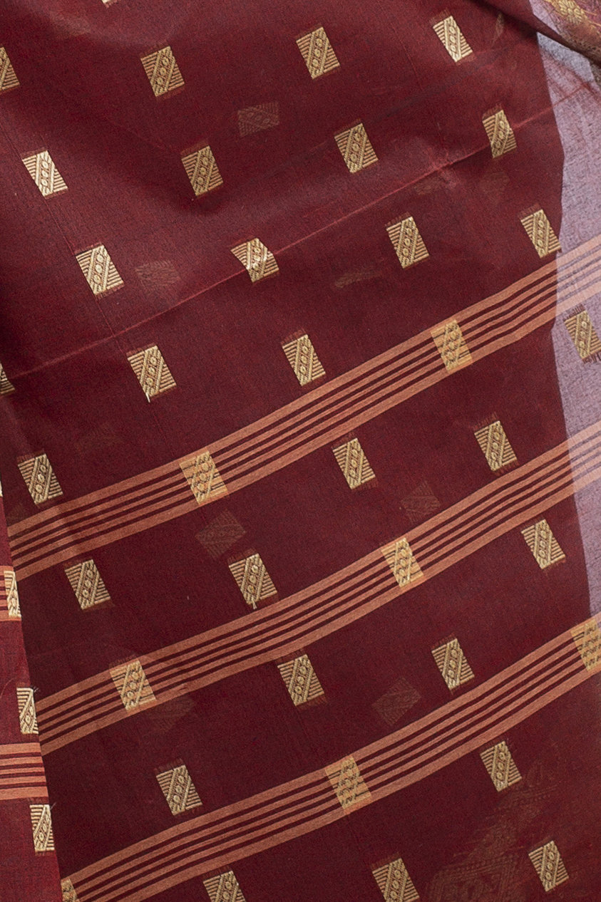 Brown Pure Cotton SqureButi Tant Saree (791)